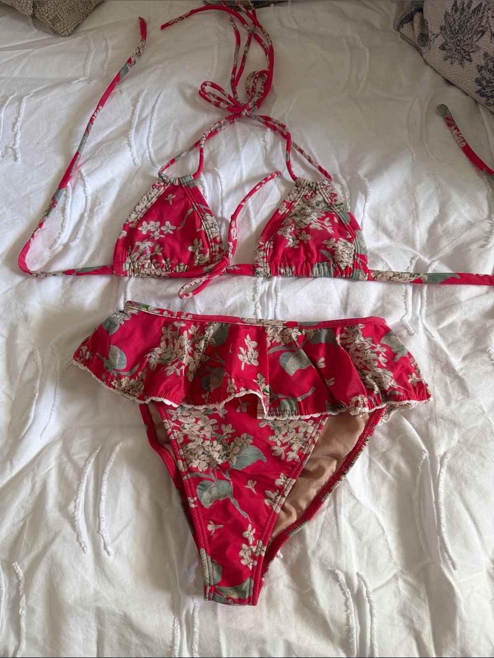 Montce Red Floral Bikini Bottom with Cream Trim